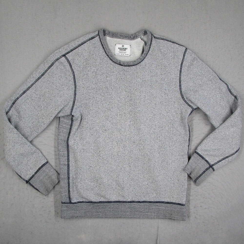 Reigning Champ Men Blue Heathered Crewneck Sweatshirt Size Medium Made in Canada